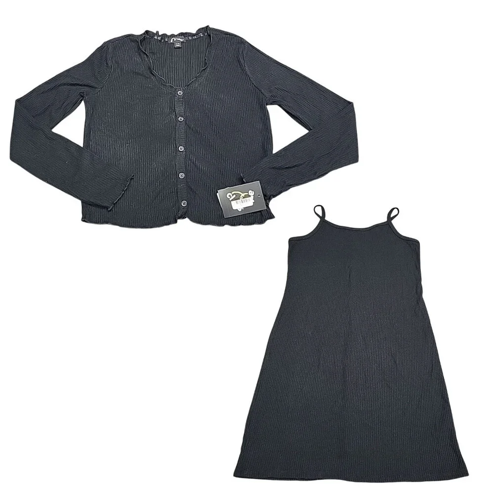 Art Class Kids Girls Button Front Cardigan with Dress Set X-Large Size 14 Black